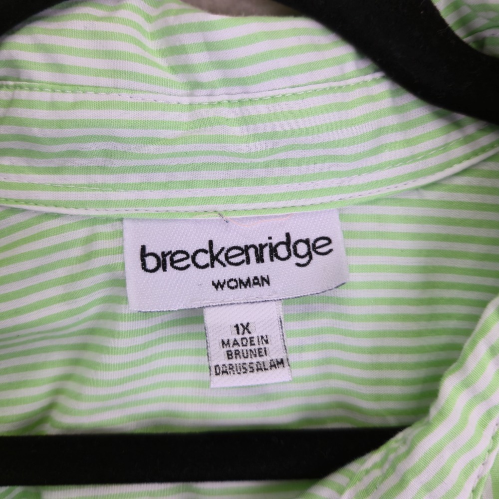 Breckenridge Woman Short Sleeve Button Shirt 1X‎ Cottagecore Stripes Embroidered - Picture 2 of 8